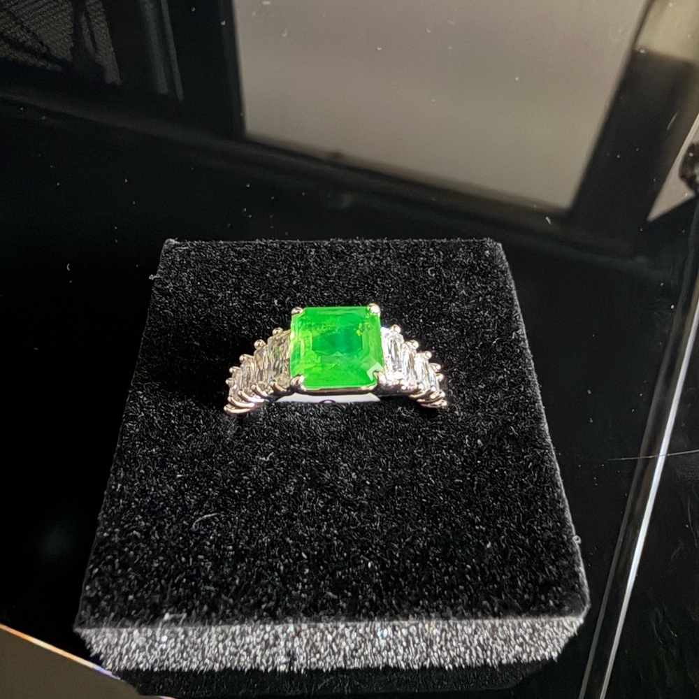 Bomb Party Radiant Ring with Green Gemstone